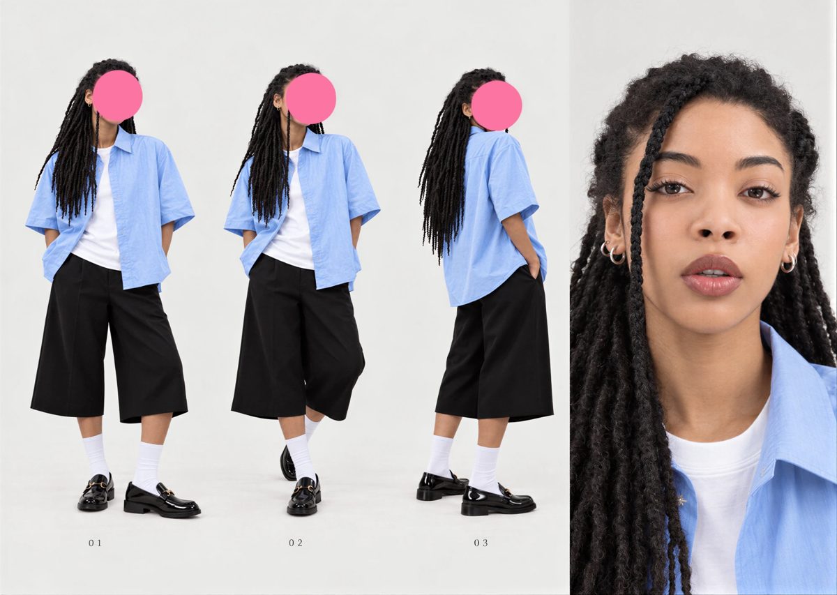 The girl: face and outfit